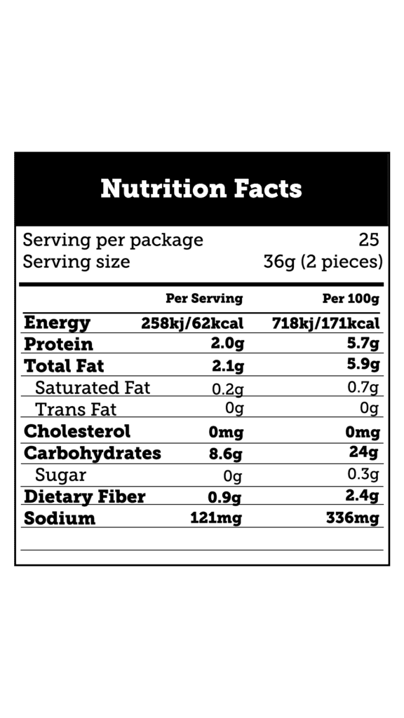 potsticker vertical nutrition label